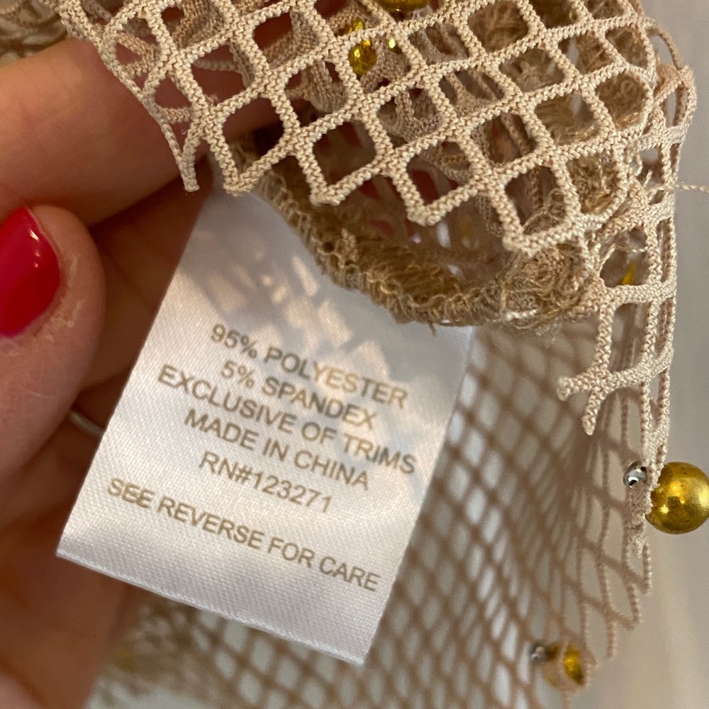 Sheer Mesh Gold-Studded Long Sleeve Top - Beige by Riley & James - Picture 3 of 4
